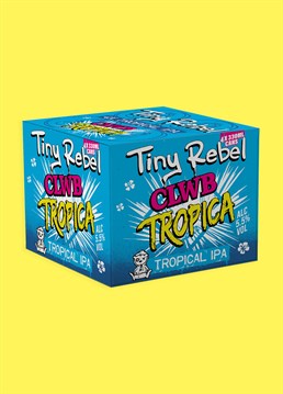 <ul>    <li>Clwb Tropica drinks are freeee!</li>    <li>Well ok, not free exactly but it's totally worth it</li>    <li>UK's No. 1 Tropical IPA</li>    <li>Pack contains 4 cans</li>    <li>Vegan-friendly</li>    <li>Hawaiian shirt not included</li></ul><p>Tiny Rebel are an award winning-brewery from Newport, South Wales with a mission to bring you good times and a hint of beer. When they're not making awesome beer, they're busy brewing up plans to better their people, community and planet! </p><p>Clwb Tropica is the UKs No.1 Tropical IPA and basically a party in a can!&nbsp;Inside this pack, you'll find the essence of paradise, meticulously bottled for your drinking pleasure. Each can of Clwb Tropica Beer is a tropical concoction that'll transport you to a beachside paradise where palm trees sway and coconuts fall from the sky (metaphorically speaking, of course).</p><p>Imagine an IPA stuffed full with pineapple, mangos, peaches and passionfruit and you've got yourself a Clwb Tropica! So, whether you're chilling by the pool, hosting a backyard barbecue, or simply craving a taste of the tropics on a rainy day, grab yourself a pack of Tiny Rebel's Clwb Tropica Beer and let the flavor fiesta begin. A great gift for any adventurous beer-lover, it's the perfect companion for adventures, parties, and those moments when you want to unleash your inner rebel!</p><p><strong>Each colourful pack contains 4 x 330ml cans of Clwb Tropica IPA 5.5%.</strong></p><p><strong>Please be aware that this product contains barley and wheat.</strong></p>